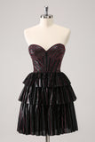 Cute Black Pink A Line Sweetheart Corset Metallic Homecoming Dress with Beading