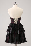 Cute Black Pink A Line Sweetheart Corset Metallic Homecoming Dress with Beading