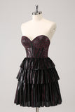 Cute Black Pink A Line Sweetheart Corset Metallic Homecoming Dress with Beading