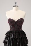 Cute Black Pink A Line Sweetheart Corset Metallic Homecoming Dress with Beading