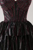 Cute Black Pink A Line Sweetheart Corset Metallic Homecoming Dress with Beading