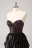 Cute Black Pink A Line Sweetheart Corset Metallic Homecoming Dress with Beading