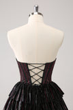 Cute Black Pink A Line Sweetheart Corset Metallic Homecoming Dress with Beading