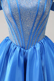 Cute Blue A Line Off The Shoulder Corset Homecoming Dress with Beading