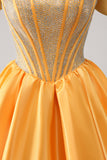 Cute Yellow A Line Off The Shoulder Corset Homecoming Dress with Beading