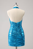 Sparkly Stylish Bodycon Halter Pleated Corset Metallic Homecoming Dress