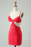 Red Bodycon Spaghetti Straps Homecoming Dress with Hollow Out