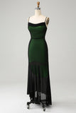 Black Green Mermaid Spaghetti Straps Chiffon Bridesmaid Dress with Lace Up Back