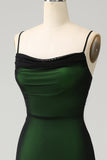 Black Green Mermaid Spaghetti Straps Chiffon Bridesmaid Dress with Lace Up Back