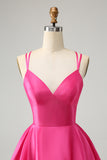 Fuchsia A Line Spaghetti Straps Backless Short Homecoming Dress