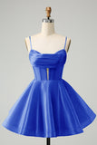 Blue A Line Spaghetti Straps Corset Short Homecoming Dress with Beading