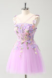 Gorgeous Purple A Line Corset Short Homecoming Dress with 3D Flowers