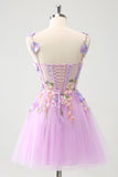 Gorgeous Purple A Line Corset Short Homecoming Dress with 3D Flowers