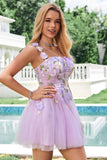 Gorgeous Purple A Line Corset Short Homecoming Dress with 3D Flowers