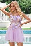 Gorgeous Purple A Line Corset Short Homecoming Dress with 3D Flowers