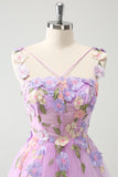 Gorgeous Purple A Line Spaghetti Straps Short Homecoming Dress with 3D Flowers