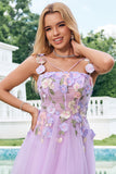 Gorgeous Purple A Line Corset Short Homecoming Dress with 3D Flowers