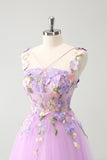 Gorgeous Purple A Line Spaghetti Straps Short Homecoming Dress with 3D Flowers