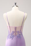 Unique Glitter Purple Corset Pleated Tight Homecoming Dress with Sequins