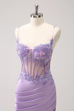 Unique Glitter Purple Corset Pleated Tight Homecoming Dress with Sequins