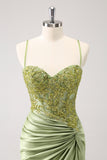 Stylish Army Green Tight Lace Up Back Corset Sequin Homecoming Dress with Appliques