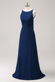 Navy Mermaid Backless Long Bridesmaid Dress with Sleeveless