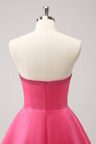 Cute Hot Pink A Line Strapless Cut Out Homecoming Dress with Beading