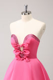 Cute Hot Pink A Line Strapless Cut Out Homecoming Dress with Beading