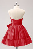 Cute Hot Pink A Line Strapless Pleated Short Homecoming Dress with Bow