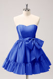 Cute Hot Pink A Line Strapless Pleated Short Homecoming Dress with Bow