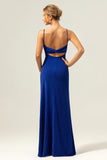 Sparkly Dark Blue Mermaid Twist Front Prom Dress with Slit