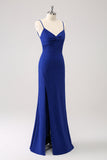 Sparkly Dark Blue Mermaid Twist Front Prom Dress with Slit