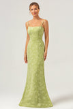 Green Mermaid Spaghetti Straps Long Bridesmaid Dress with Lace Up Back