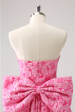 Cute Hot Pink A Line Strapless Print Short Homecoming Dress with Bow