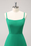 Elegant Green A Line Spaghetti Straps  Bridesmaid Dress with Ruffle