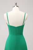 Elegant Green A Line Spaghetti Straps  Bridesmaid Dress with Ruffle