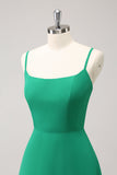 Elegant Green A Line Spaghetti Straps  Bridesmaid Dress with Ruffle