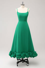 Elegant Green A Line Spaghetti Straps  Bridesmaid Dress with Ruffle