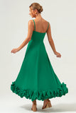 Elegant Green A Line Spaghetti Straps Long Bridesmaid Dress