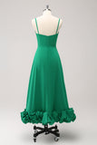 Elegant Green A Line Spaghetti Straps  Bridesmaid Dress with Ruffle