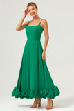 Elegant Green A Line Spaghetti Straps Long Bridesmaid Dress