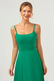 Elegant Green A Line Spaghetti Straps Long Bridesmaid Dress