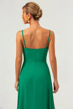 Elegant Green A Line Spaghetti Straps Long Bridesmaid Dress