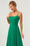 Elegant Green A Line Spaghetti Straps Long Bridesmaid Dress