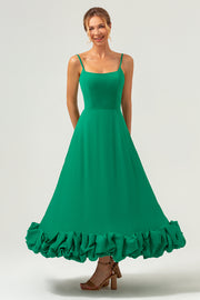 Elegant Green A Line Spaghetti Straps Long Bridesmaid Dress