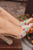 Hollowed-out Embroidery Faux Suede Pointed Toe Ankle Strap High Heels