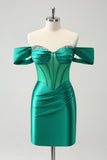 Glitter Green Tight Off the shoulder Corset Homecoming Dress with Beading