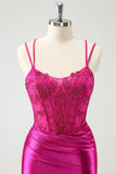 Glitter Fuchsia Rushed Corset Short Tight Homecoming Dresses with Lace Up Back