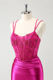 Glitter Fuchsia Rushed Corset Short Tight Homecoming Dresses with Lace Up Back