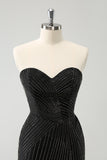 Sparkly Black Tight Strapless Short Homecoming Dress with Beading